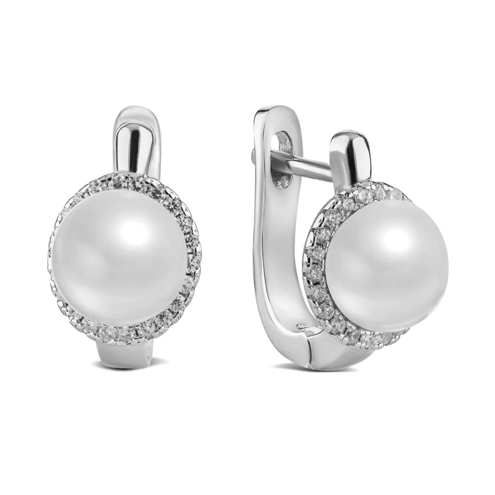Срібні сережки з перлами та фіанітами 24800822.146.004672s