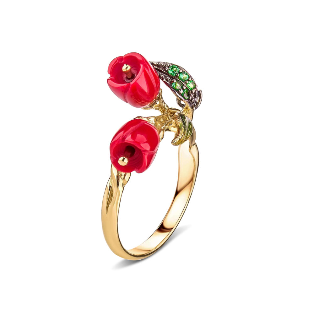 Серебряный перстень с позолотой "Тюльпаны" 13100823.271.006937k_ru