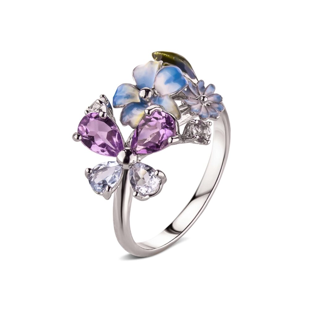 Серебряное кольцо с кварцем "Цветы" 10500822.271.006987k_ru