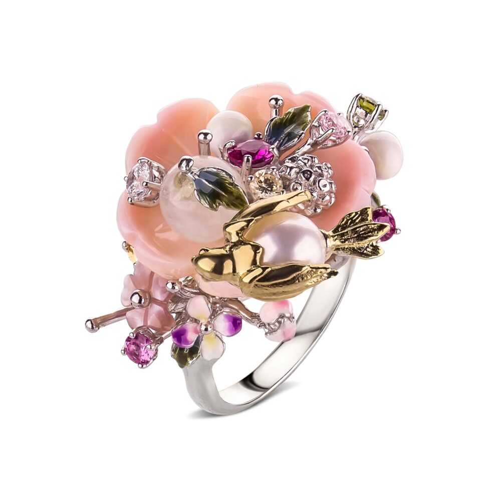 Серебряное кольцо с позолотой "Цветы" 12900822.271.006941k_ru