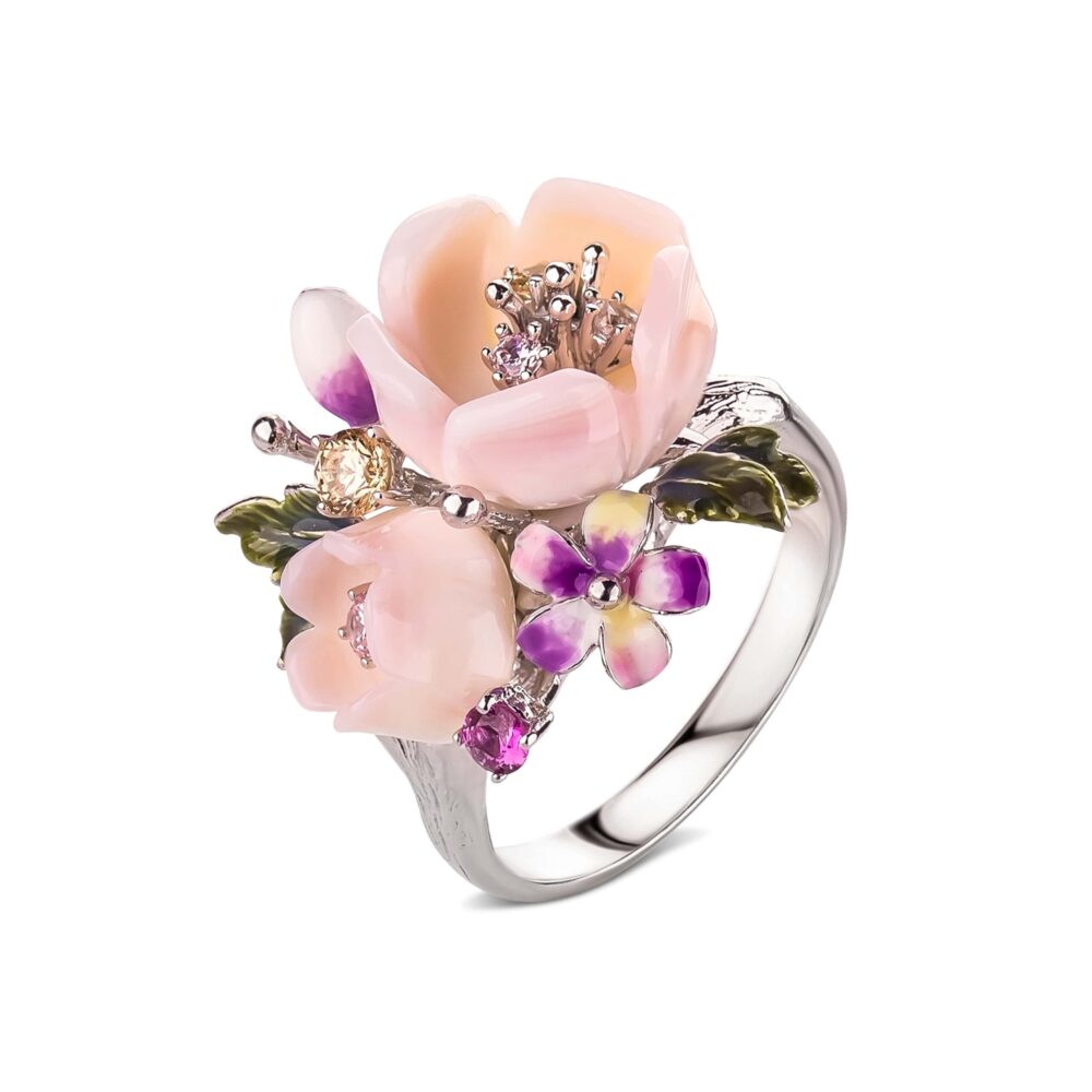 Серебряное кольцо с керамикой "Цветы" 12900822.271.006944k_ru