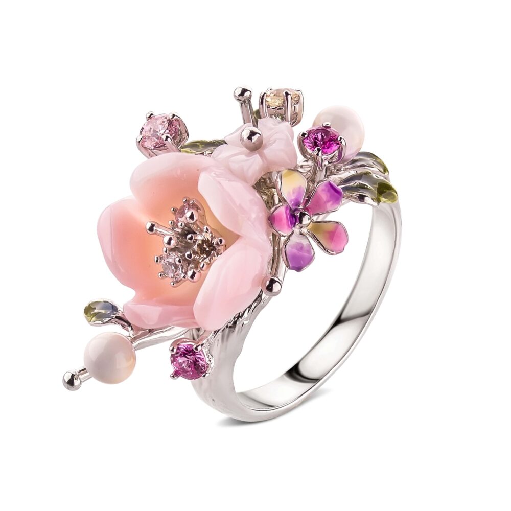 Серебряное кольцо с керамикой "Цветы" 12900822.271.006946k_ru