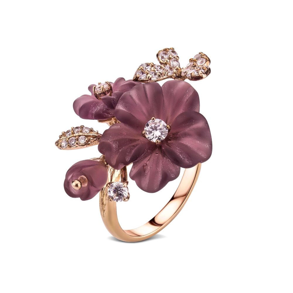 Серебряное кольцо с позолотой и керамикой "Цветы" 12900821.271.006919k_ru