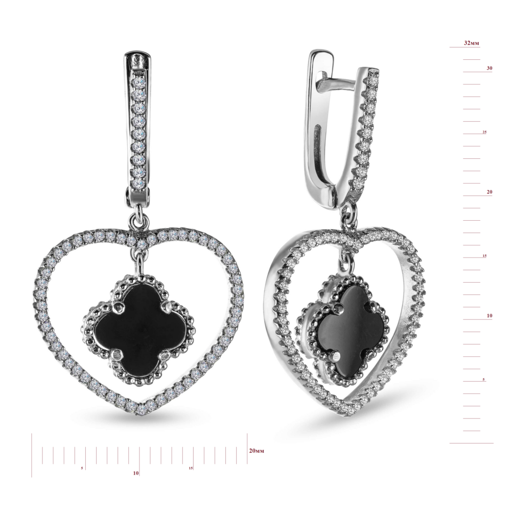 Срібні сережки "Серце" з вставкою онікса 24400822.146.003525s