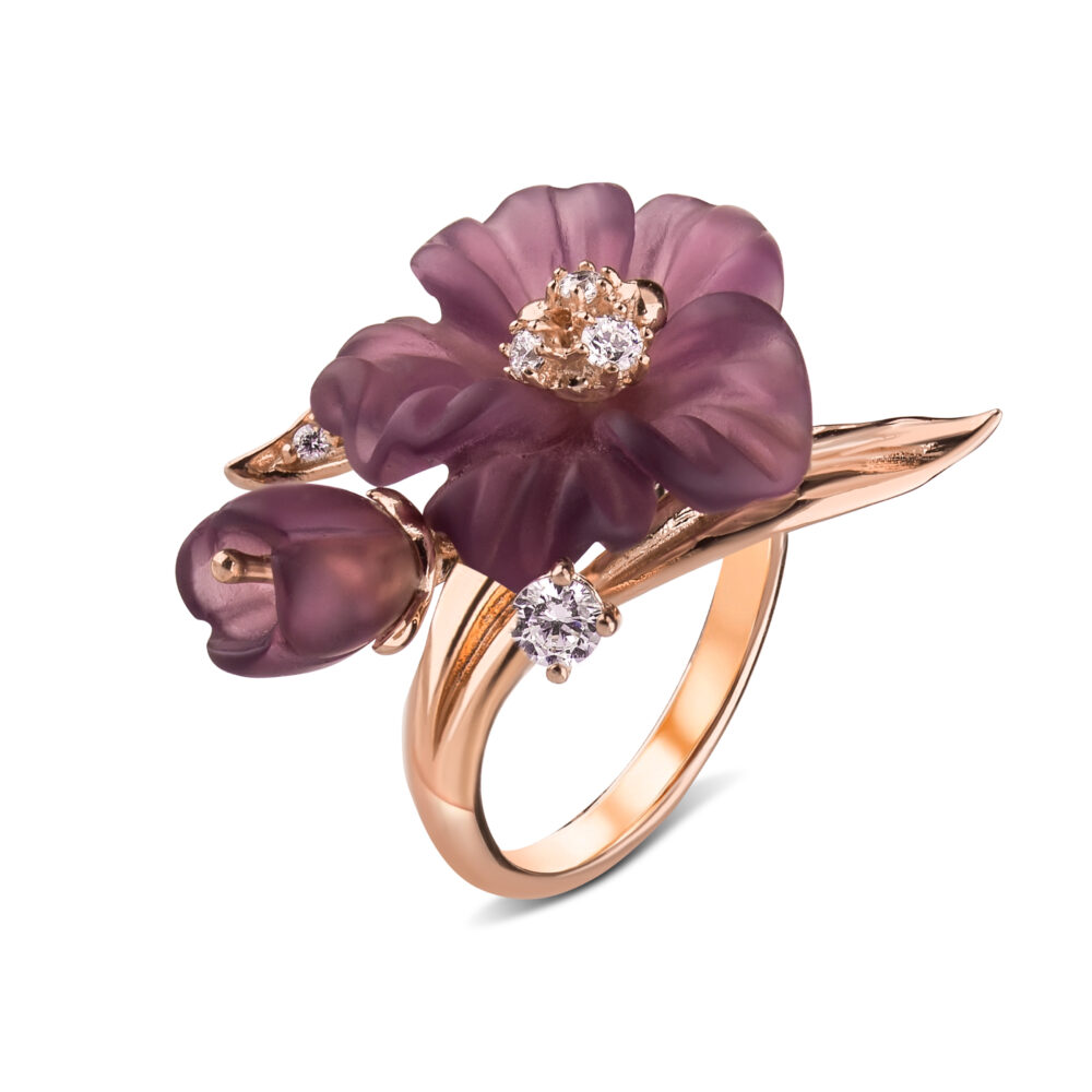Серебряное кольцо с позолотой и керамикой " Цветы " 12900821.271.007561k_ru